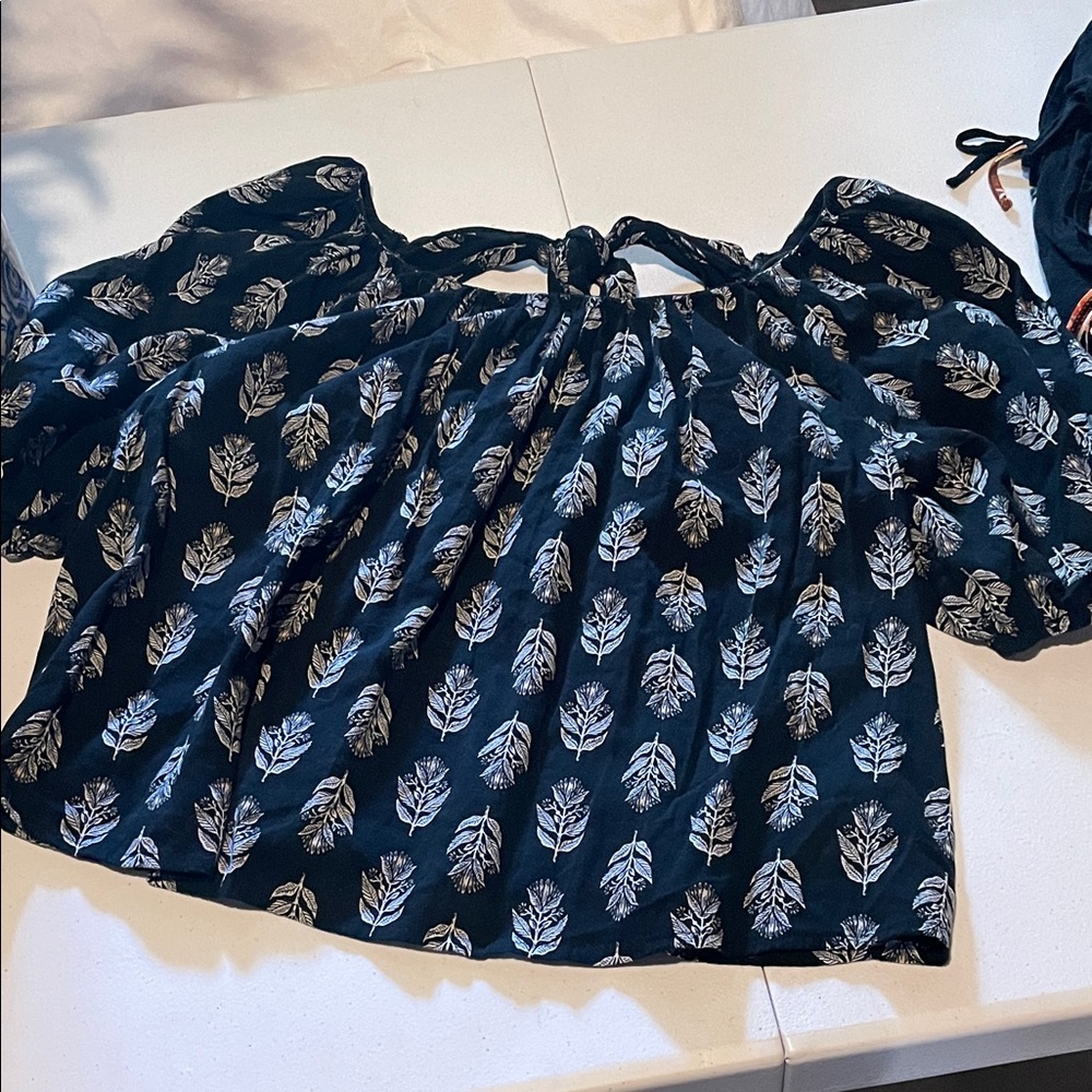 Old Navy Navy Blue Leaf Print Blouse